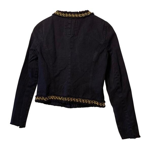 Michael Kors Jacket Womens 2 Black Denim Gold Chain Fringe Designer Short Blazer - Picture 9 of 9
